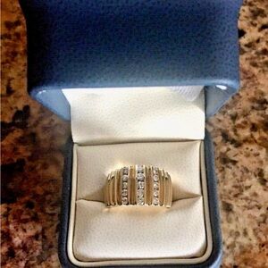 Beautiful custom-made14k Yellow Gold Three Row Diamond Channel Set Ring, Size 8